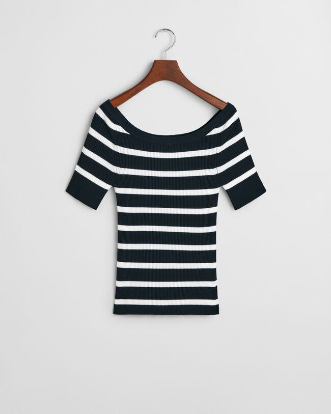 Top de punto acanalado a rayas con hombros descubiertos