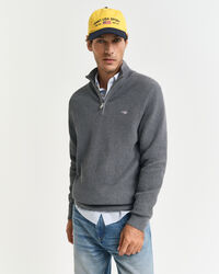 Jersey de algodón con media cremallera y textura