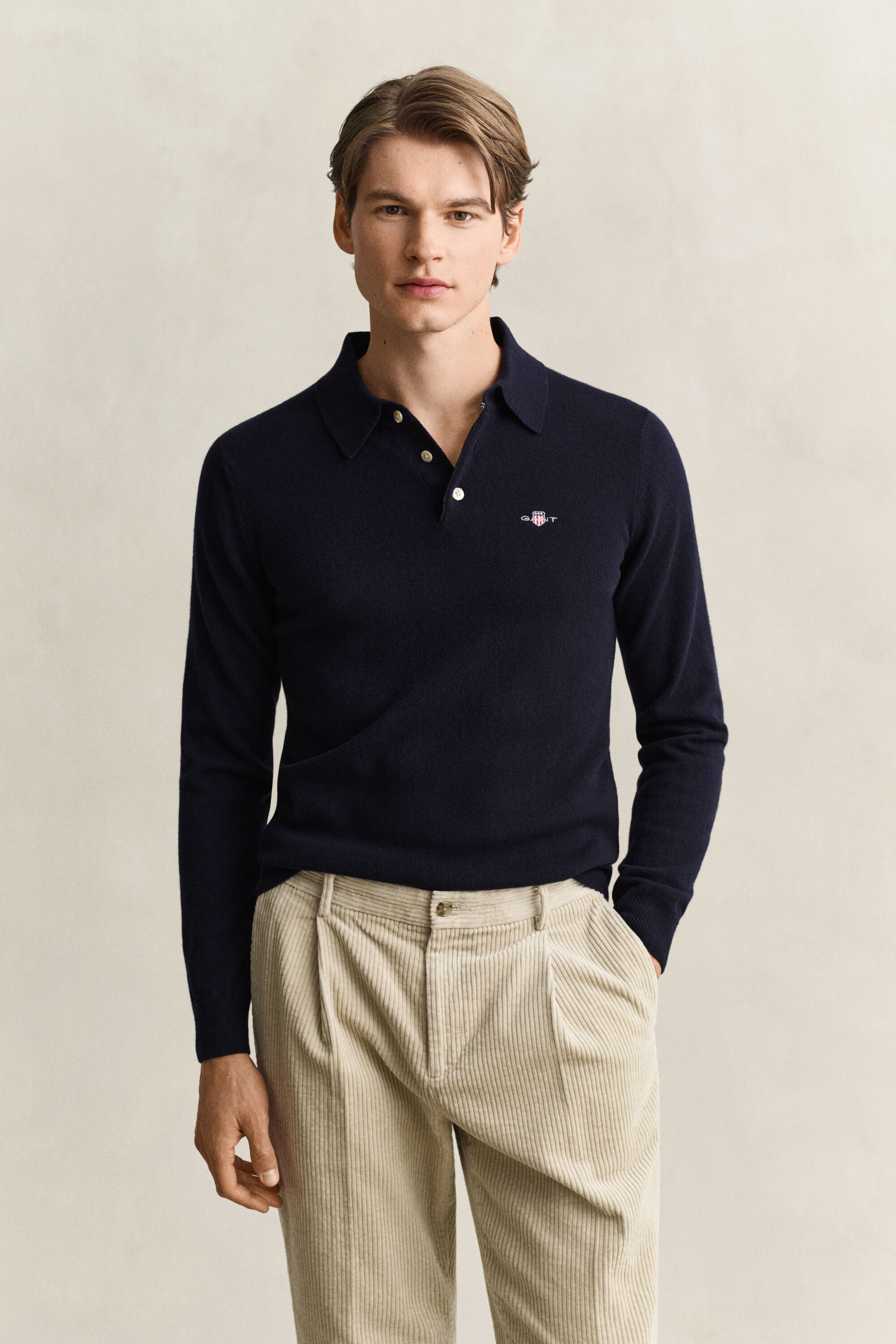 Jersey tipo polo de lana de oveja muy fina