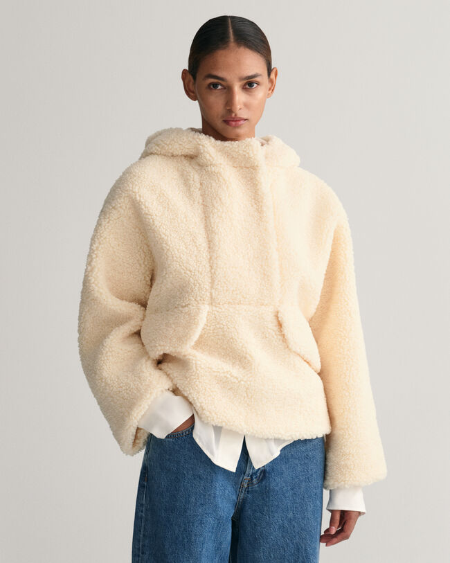 Sudadera polar con capucha y textura de borreguito