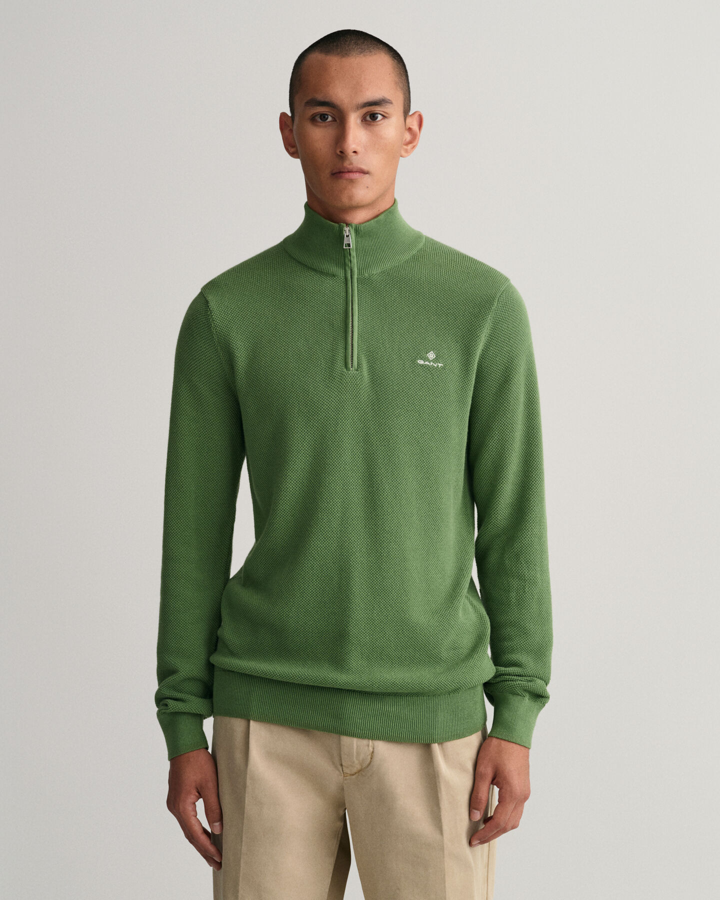 Jersey de piqu&eacute; de algod&oacute;n con media cremallera