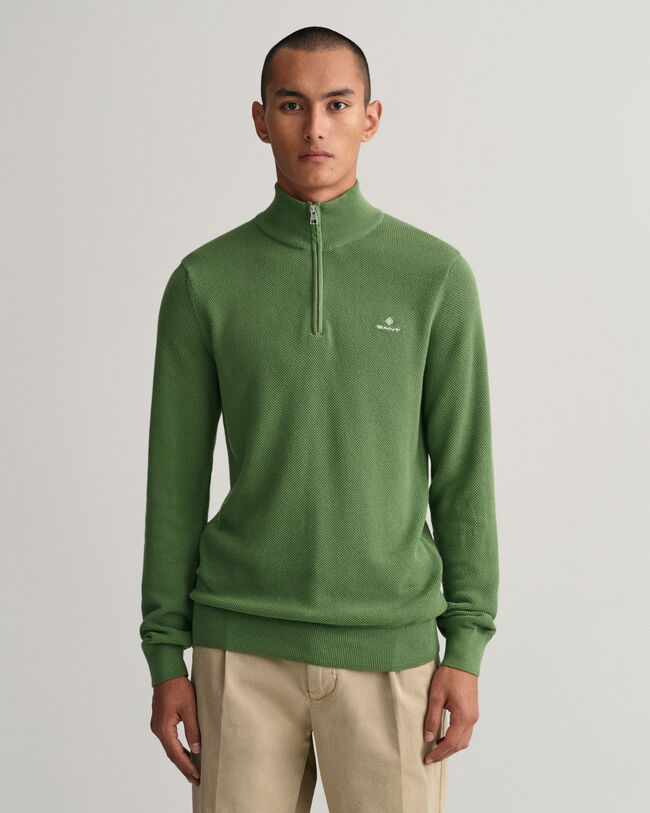 Jersey de piqu&eacute; de algod&oacute;n con media cremallera