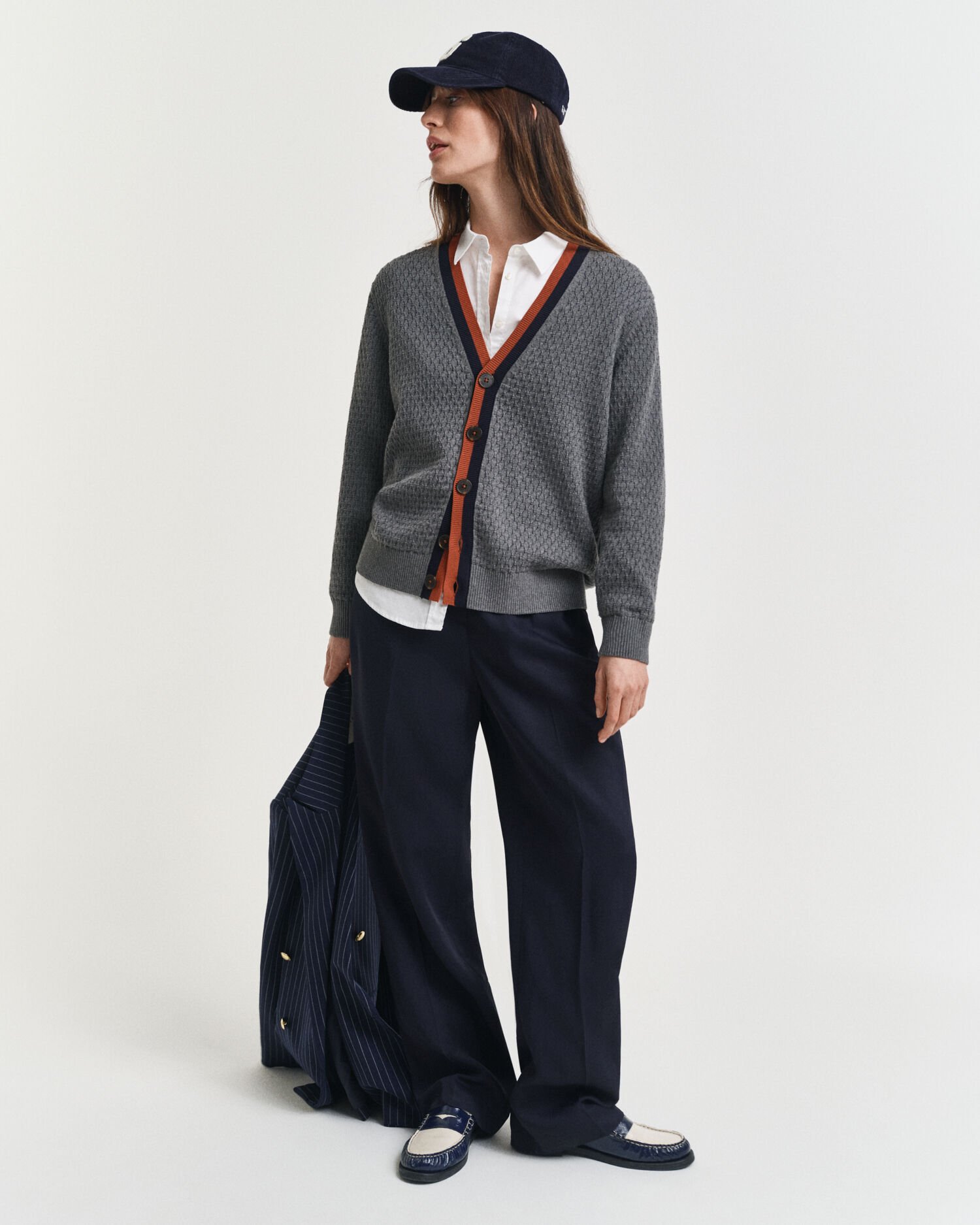 Cárdigan de algodón en contraste con textura