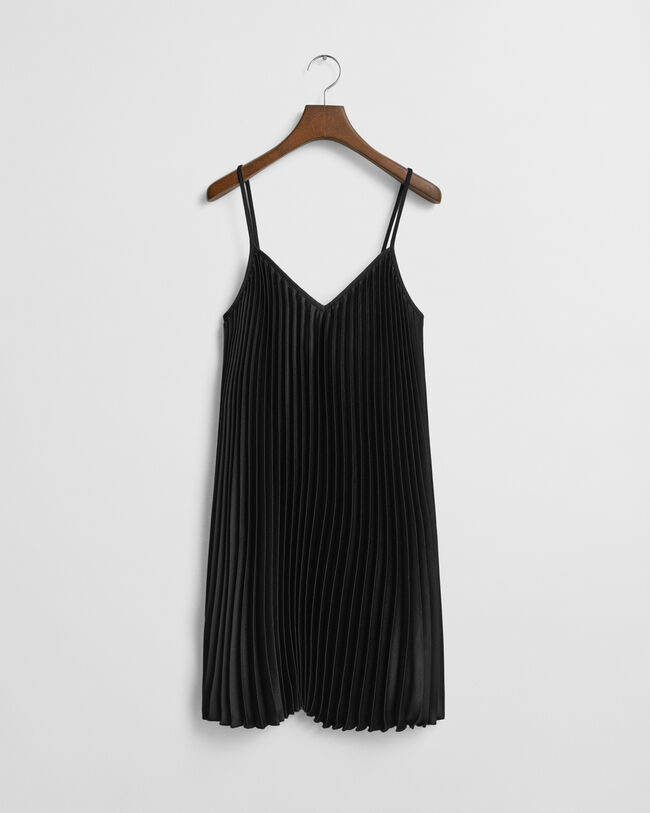 Vestido de tirantes corto y plisado de satén