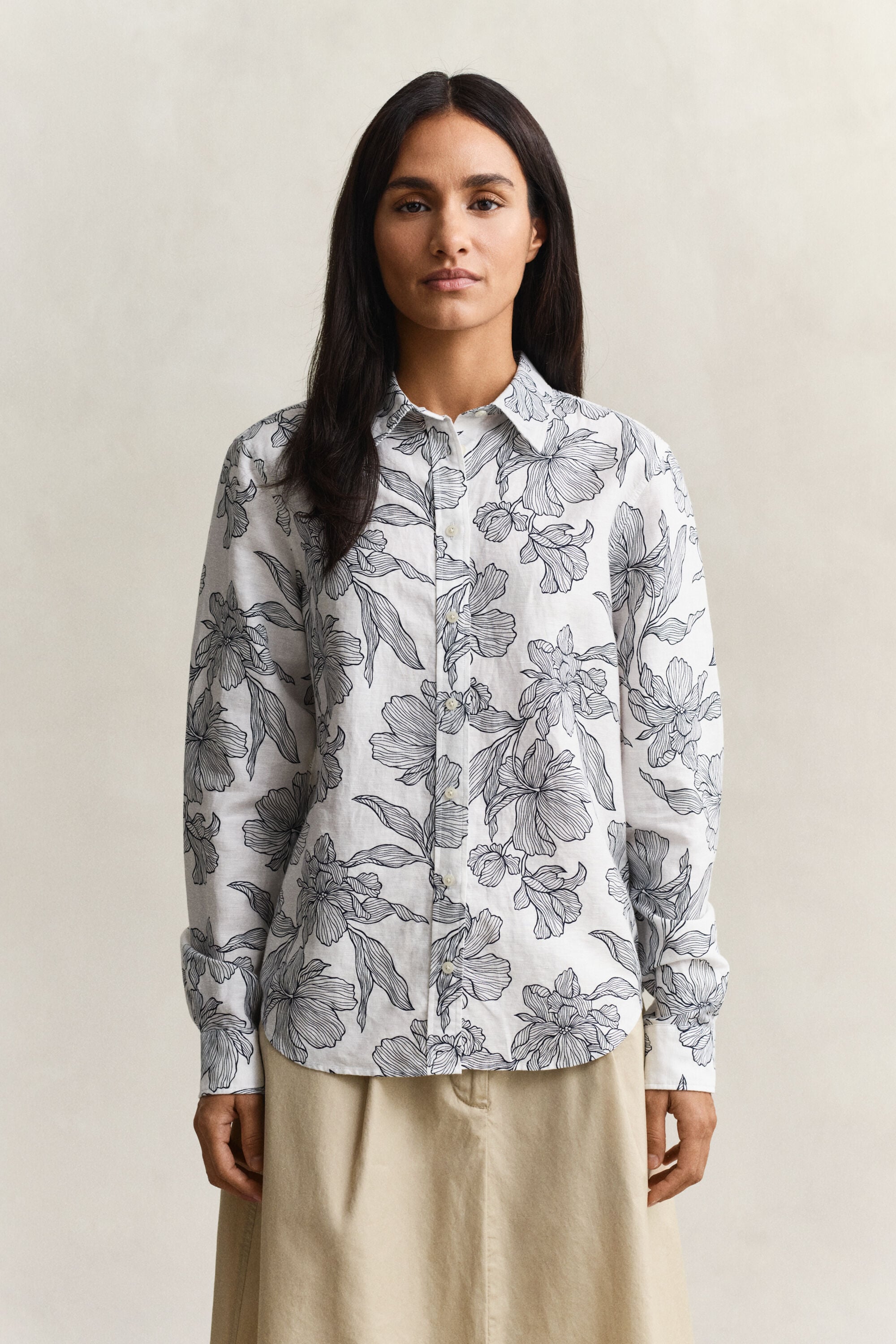 Camisa de lino de flores