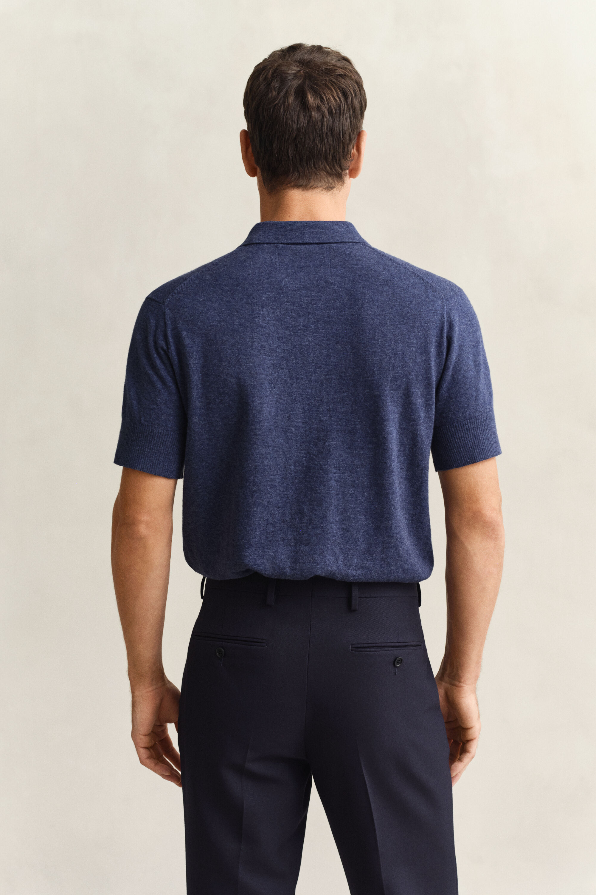 Jersey tipo polo de manga corta en mezcla de algodón flameado