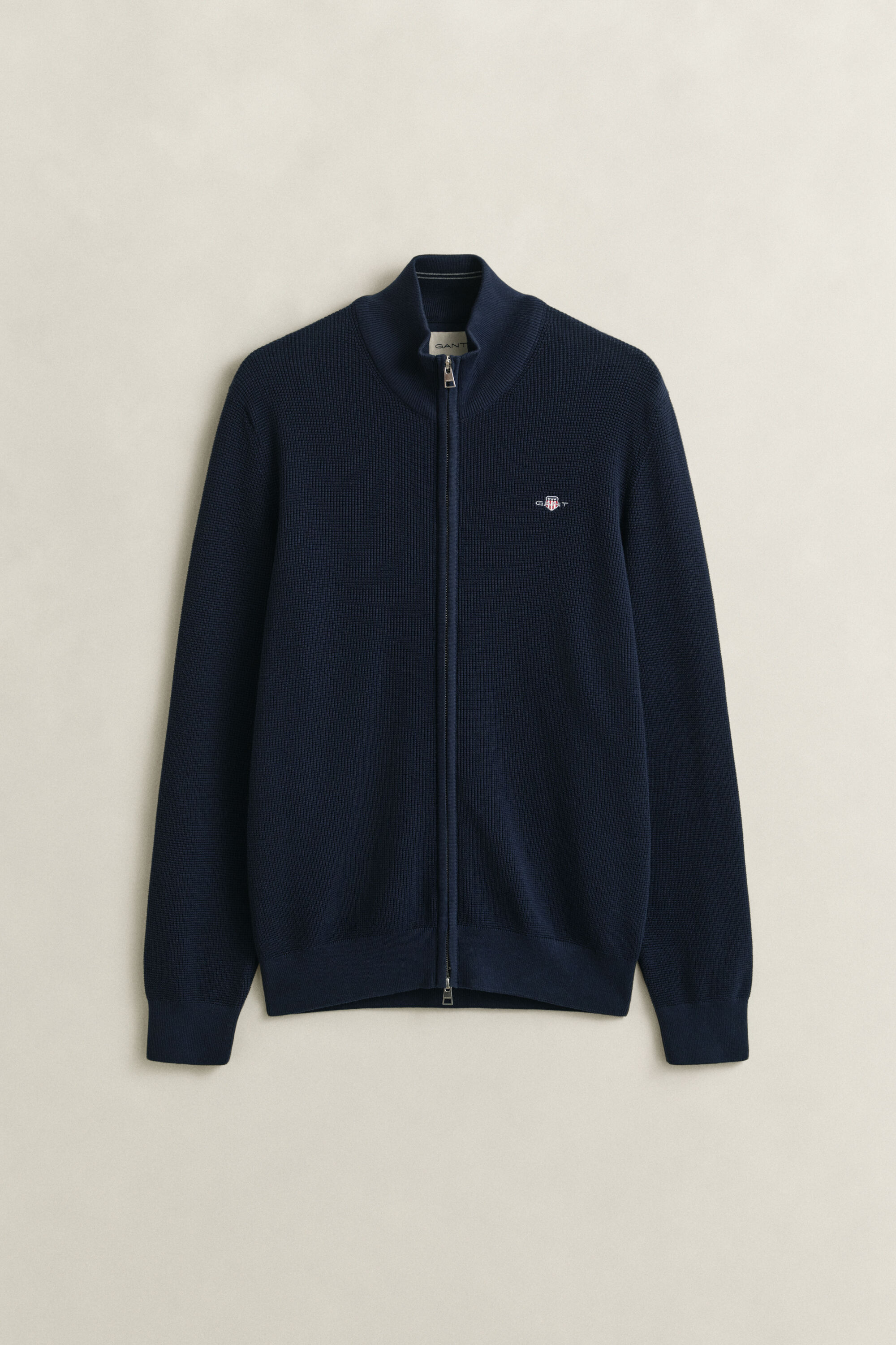 Cárdigan de algodón con cremallera y textura