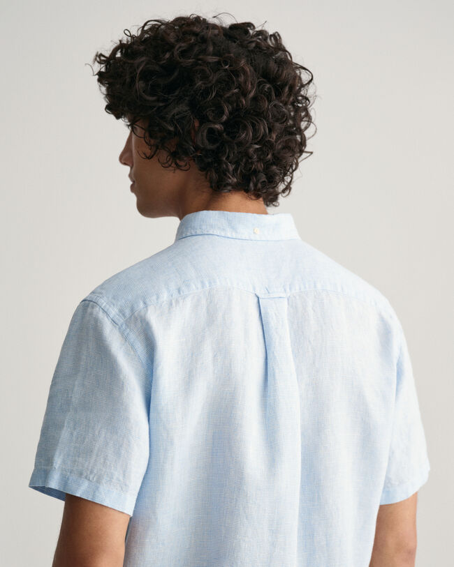 Camisa Regular Fit de manga corta y lino Houndstooth