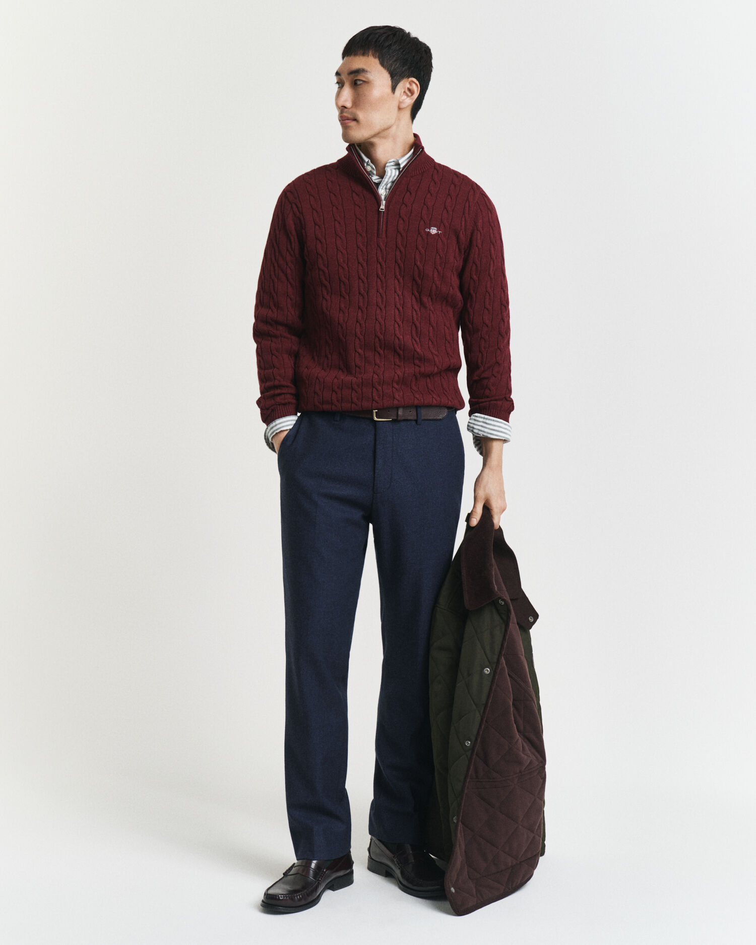 Jersey de punto de ochos con media cremallera en algodón