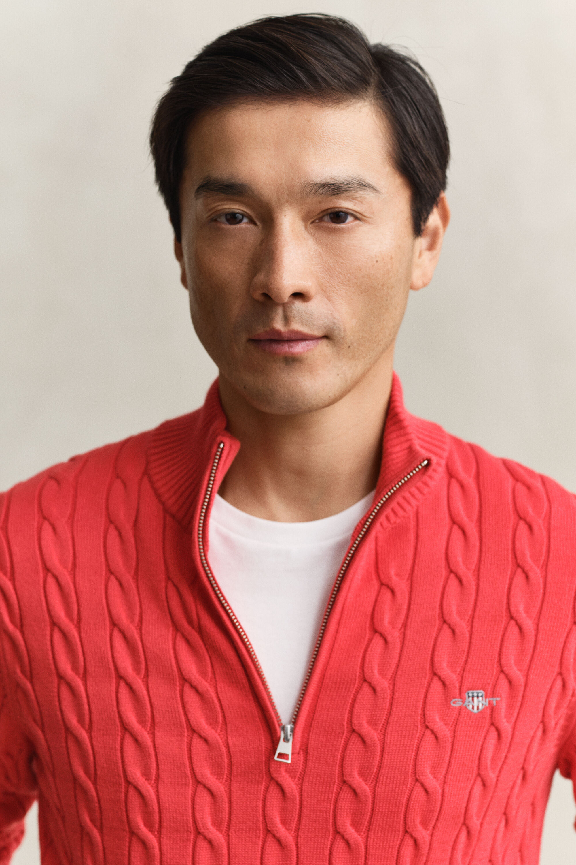 Jersey de punto de ochos con media cremallera en algodón