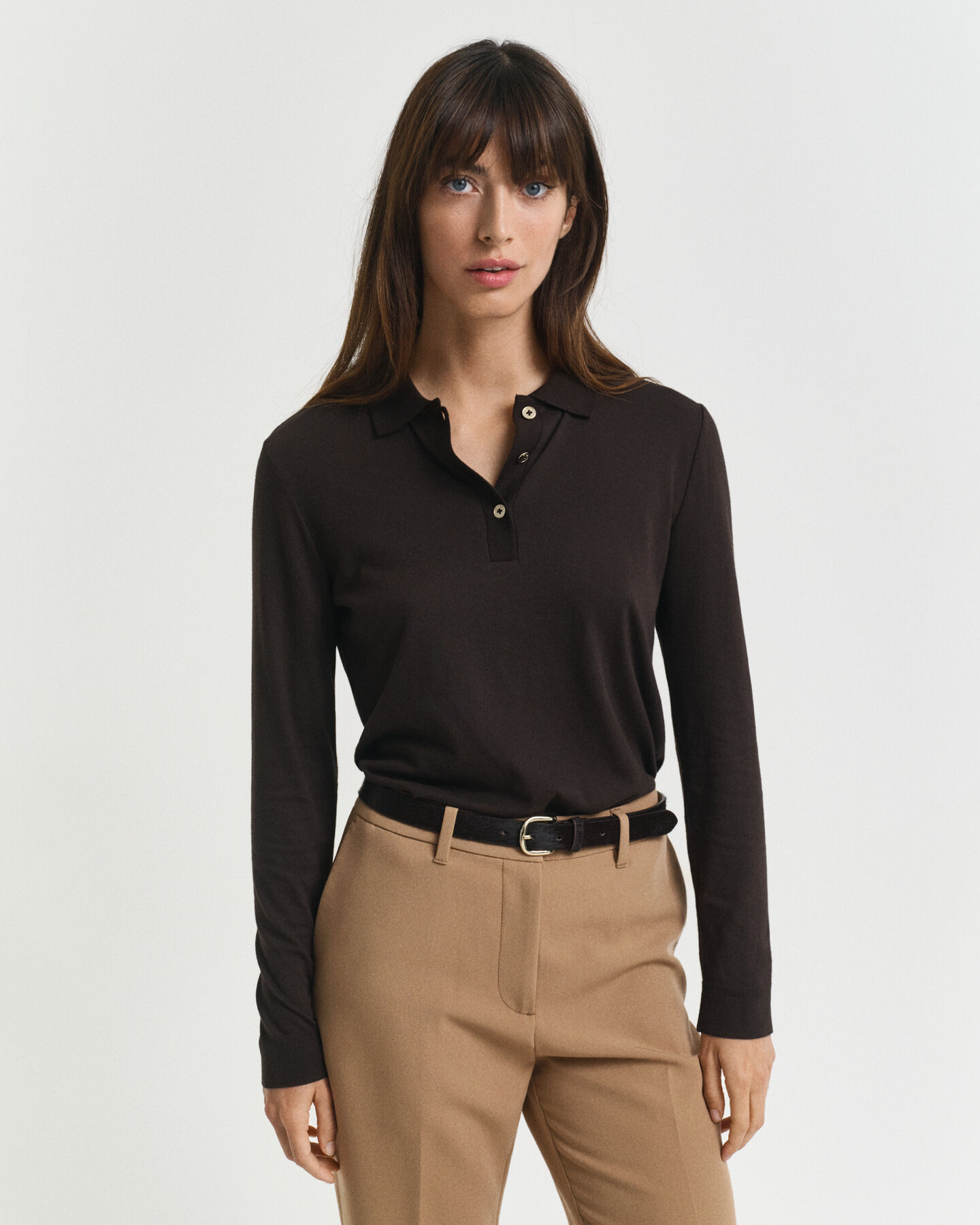 Polo de manga larga abotonado y sin costuras