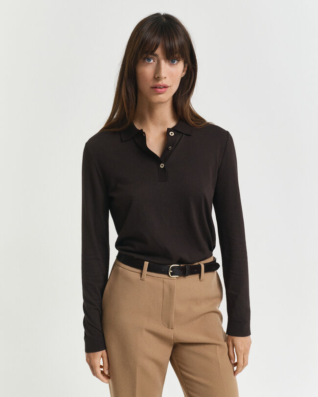 Polo de manga larga abotonado y sin costuras