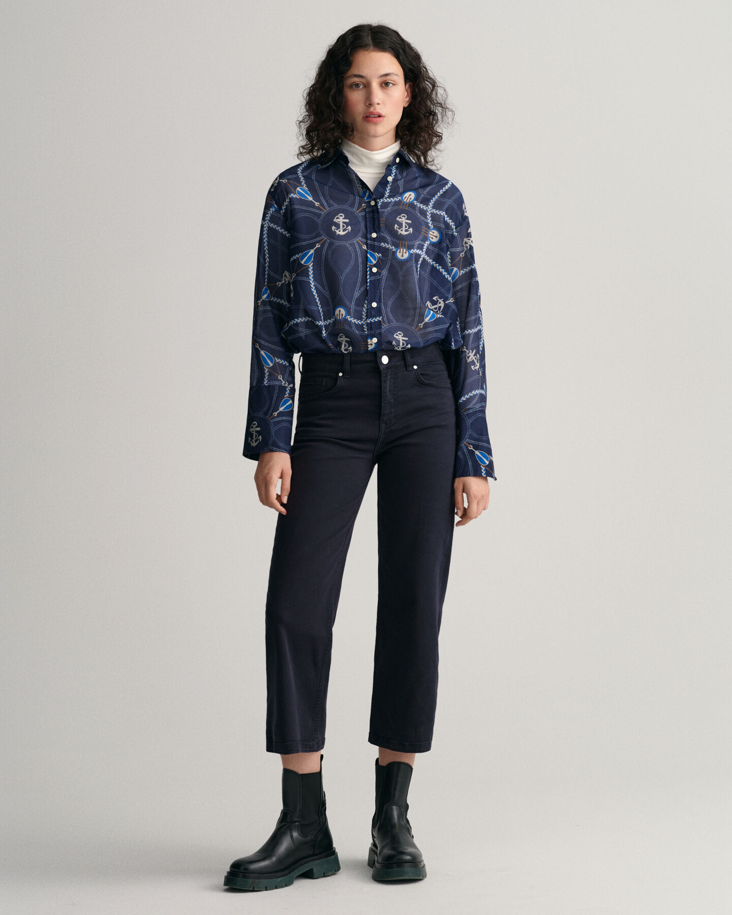 Blusa Relaxed Fit de seda y algodón Sailing Print