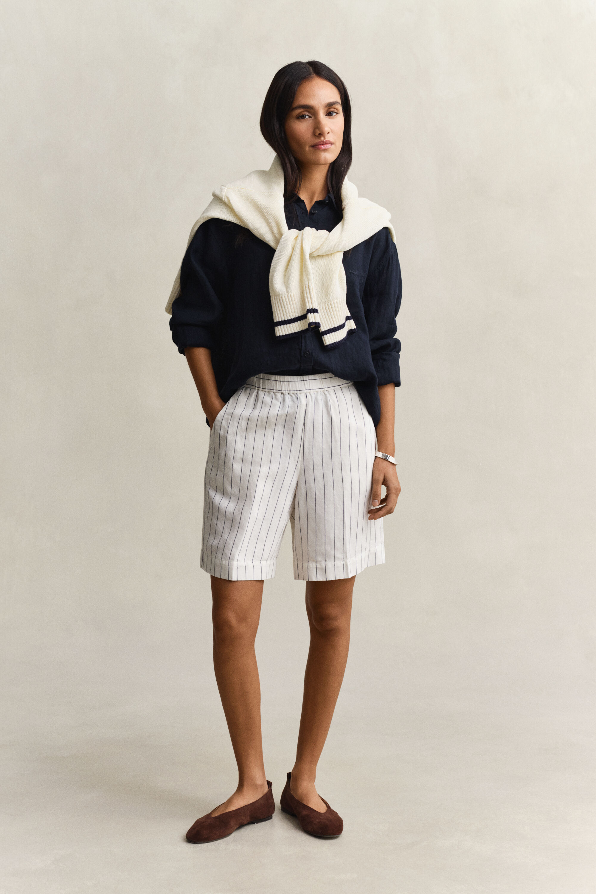 Pantalones cortos de mezcla de lino a rayas