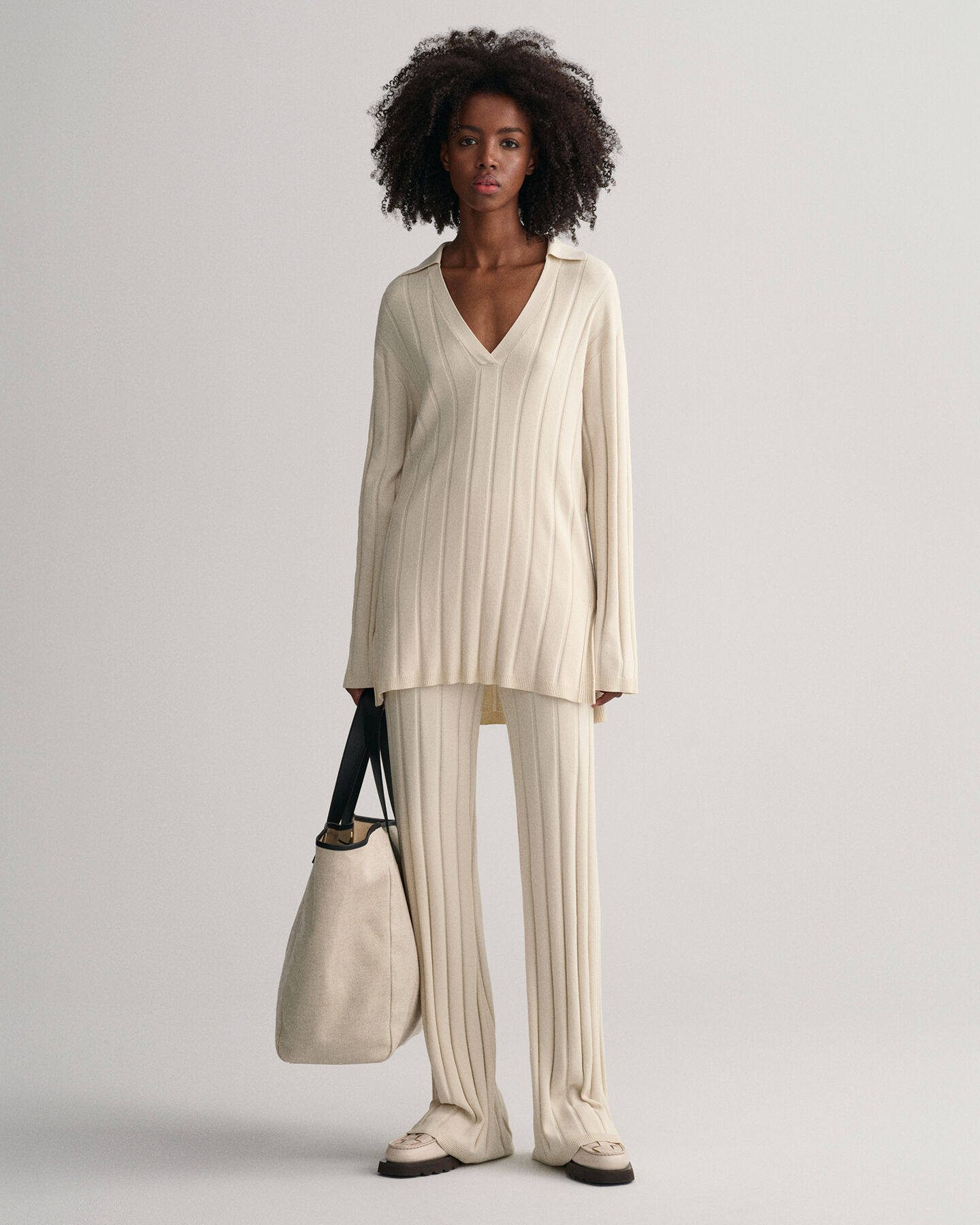 Jersey de canalé de cuello abierto