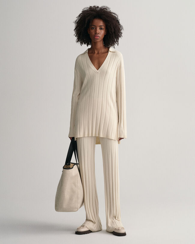 Jersey de canalé de cuello abierto