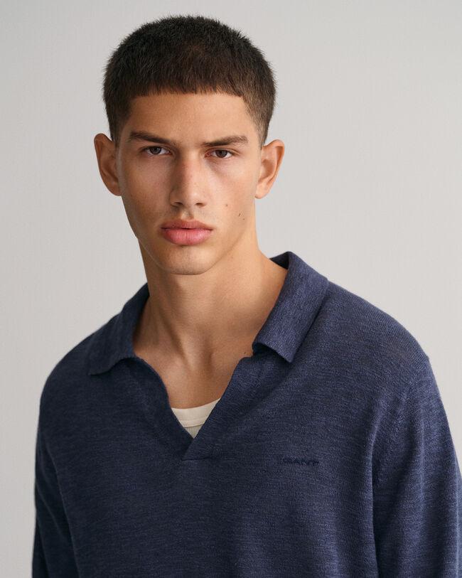 Jersey tipo polo de algodón y lino