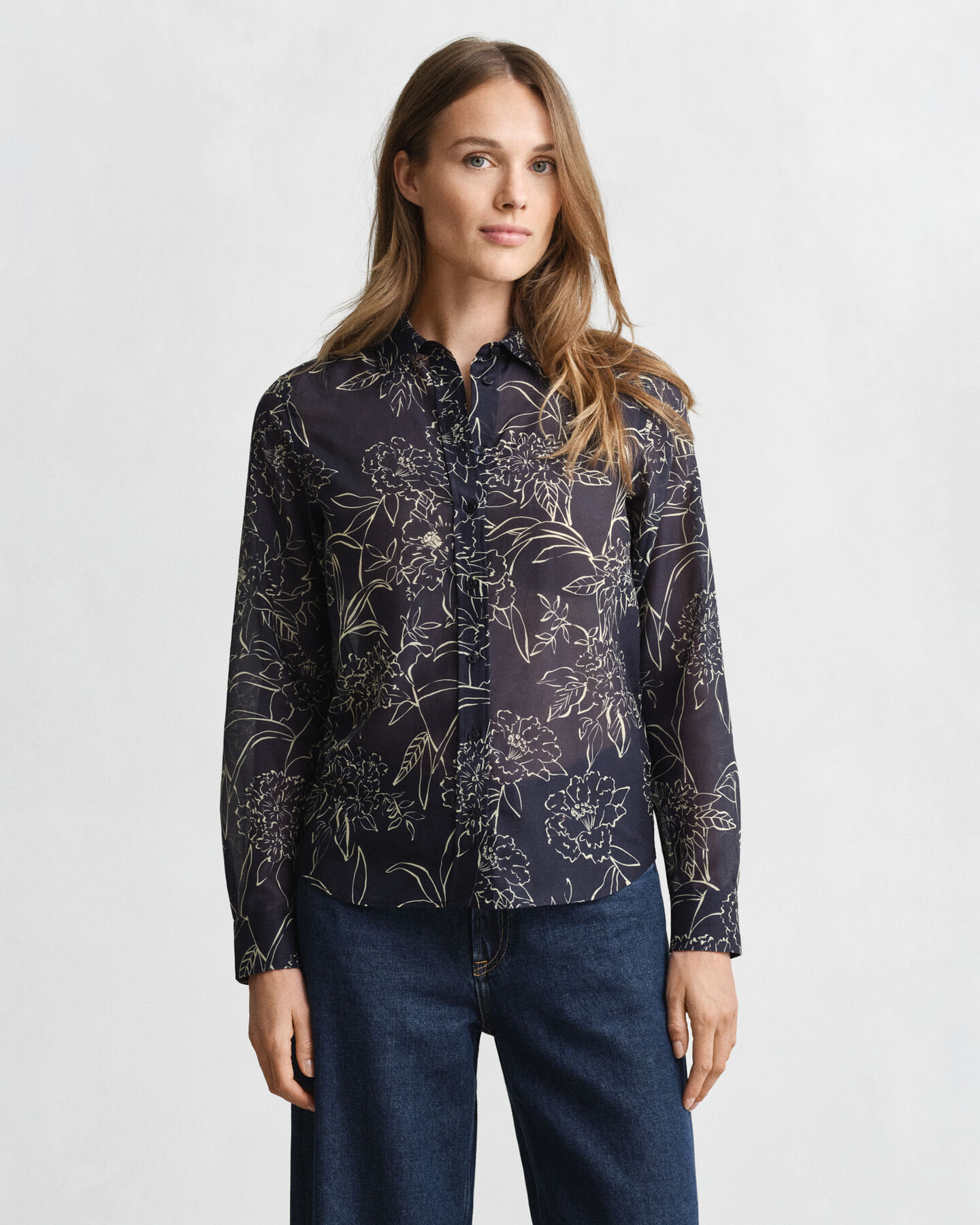 Camisa Regular Fit de seda y algodón con estampado de flores