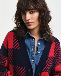 Cárdigan con cuello de pico y cuadros grandes