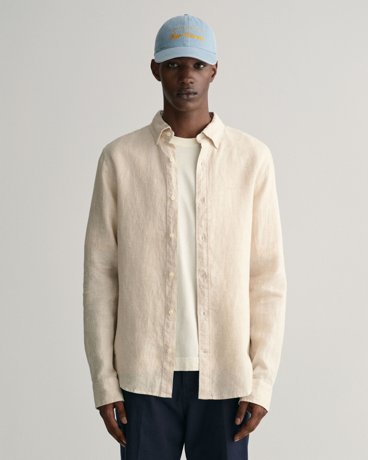 Camisa Slim Fit de lino Houndstooth