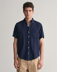 Camisa Regular Fit de manga corta de algod&oacute;n y lino con textura