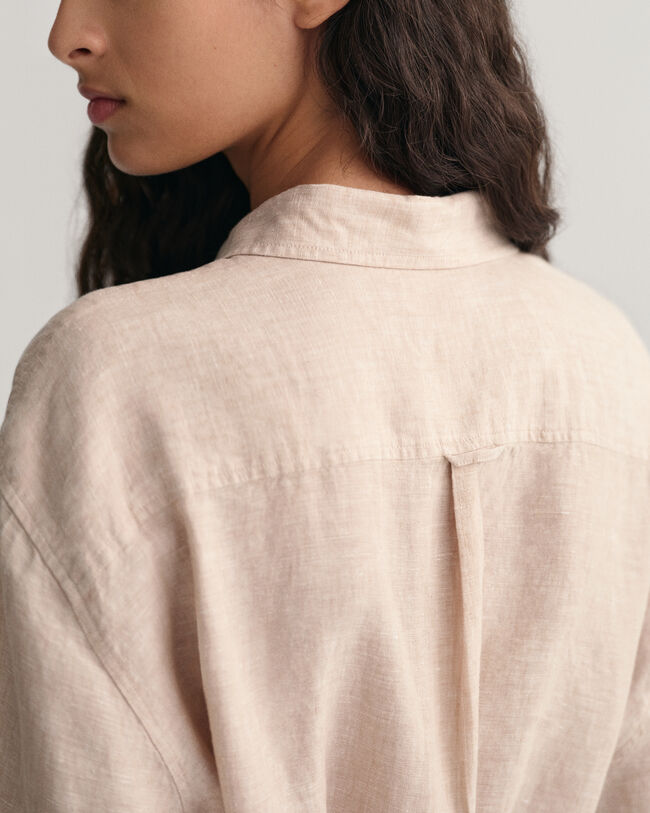 Vestido camisero de manga corta de lino