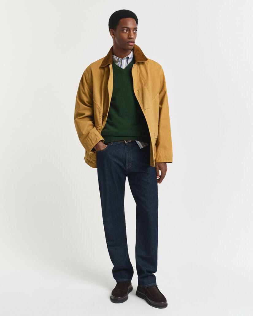 Jersey de cuello de pico en lana de oveja muy fina