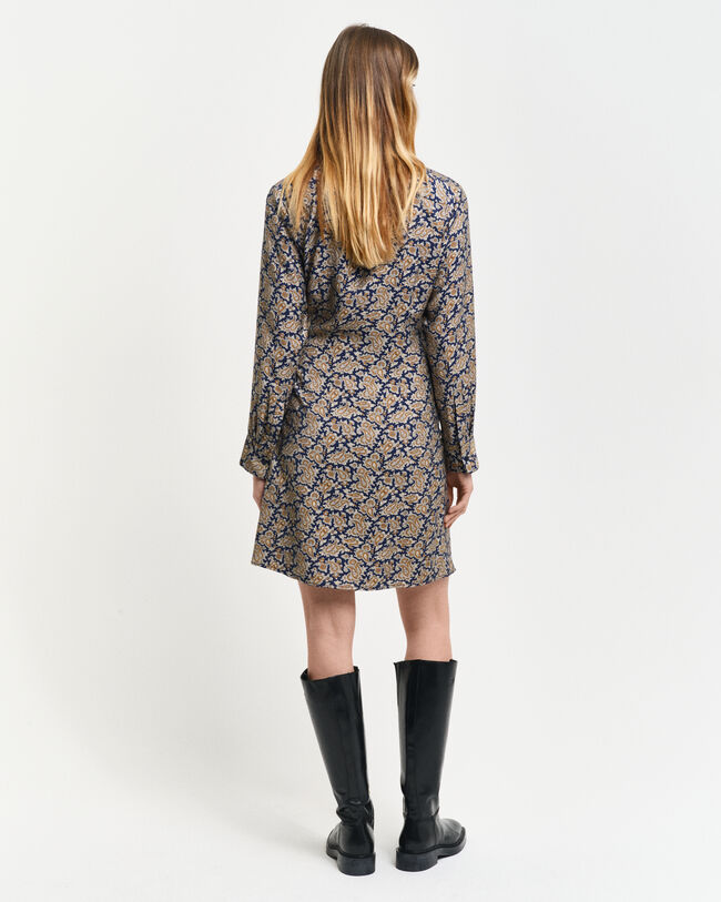 Vestido camisero cruzado con estampado de cachemir