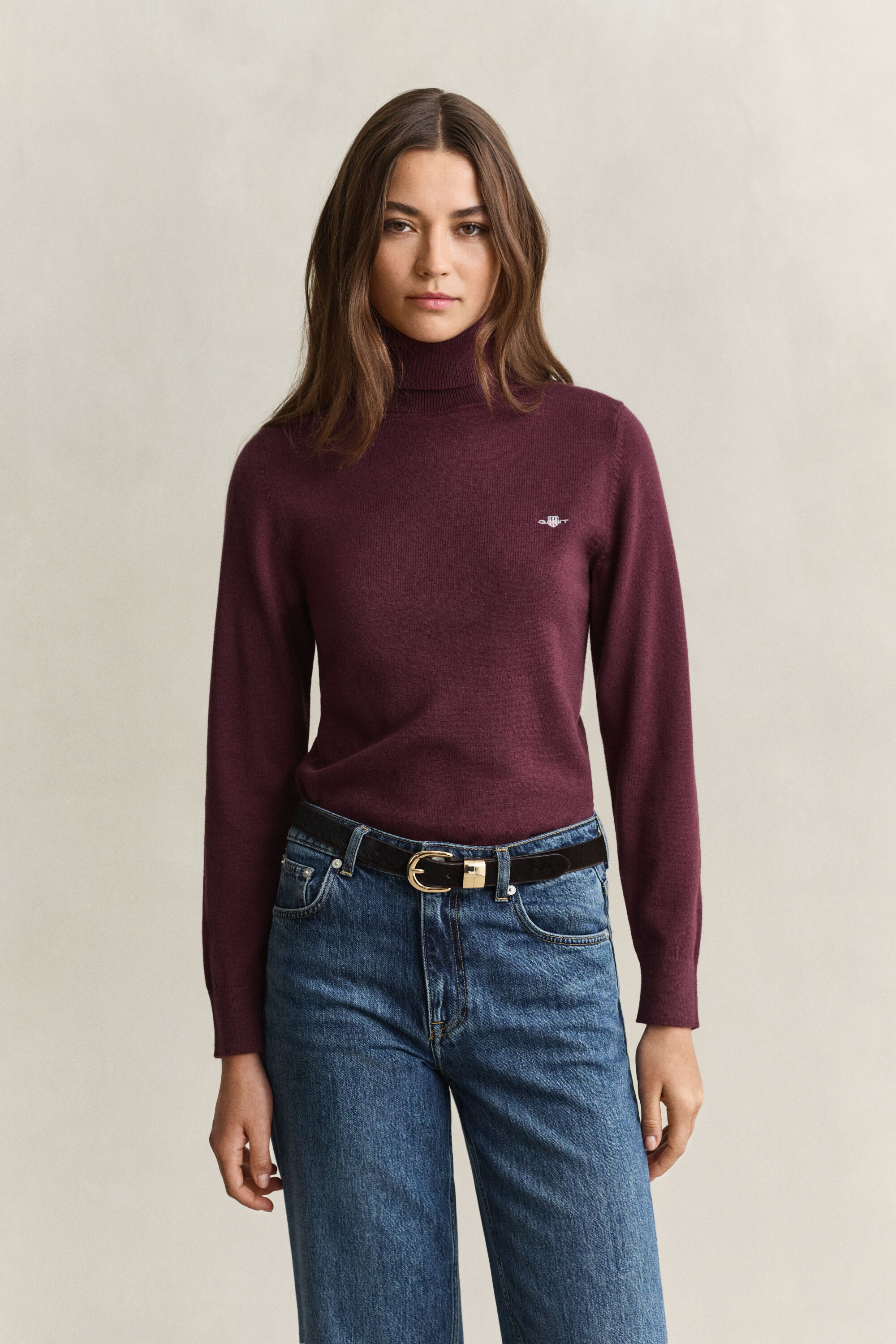 Jersey de lana y algodón con cuello de cisne