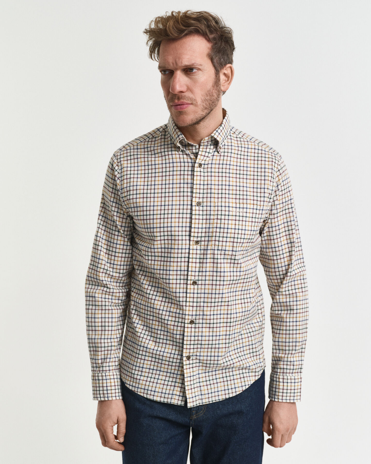 Camisa Regular Fit de sarga a cuadros Tattersall