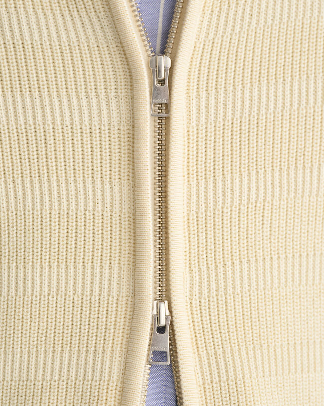 C&aacute;rdigan de algod&oacute;n a rayas con cremallera y textura