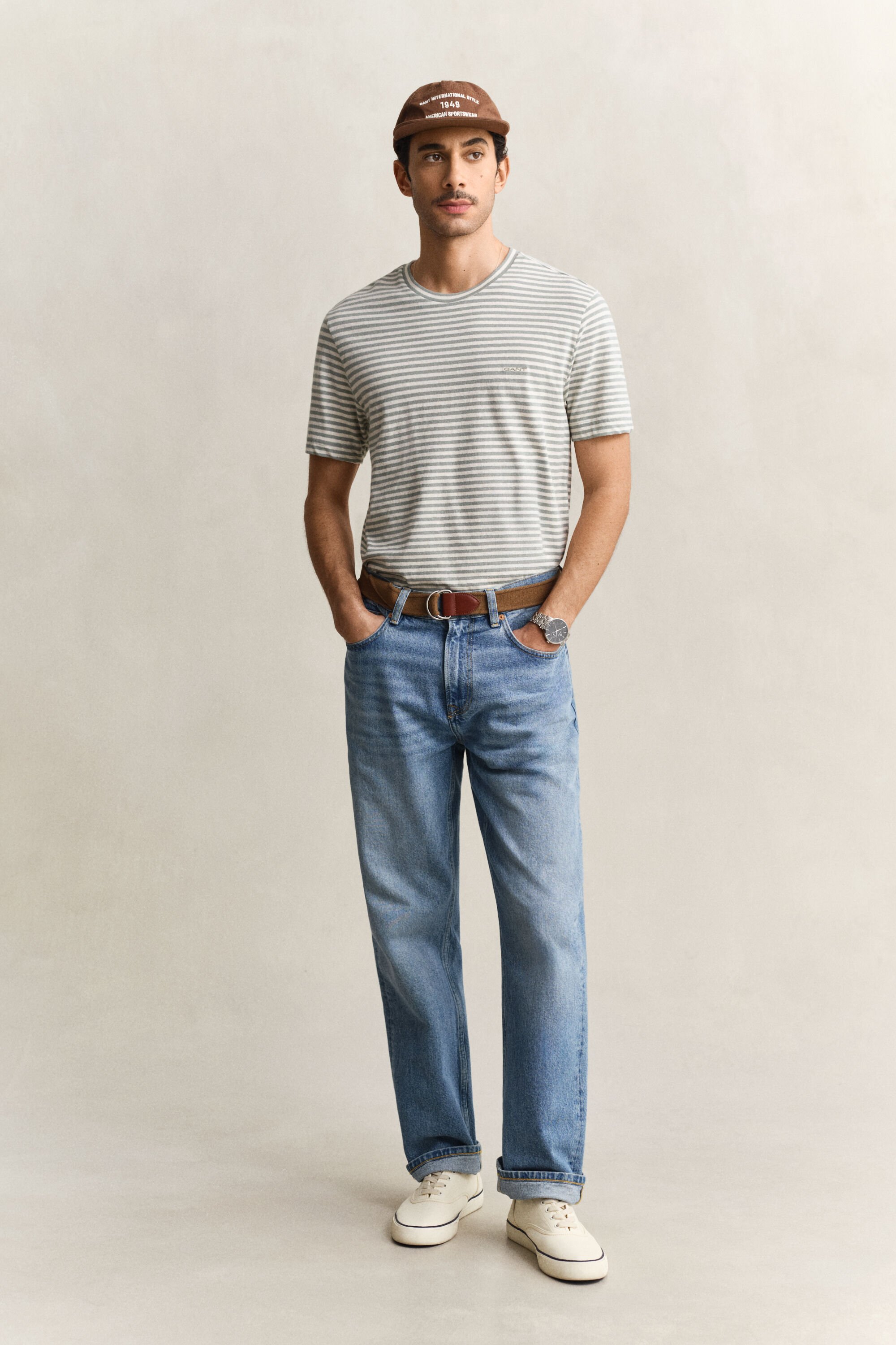 Camiseta de lino y algodón a rayas