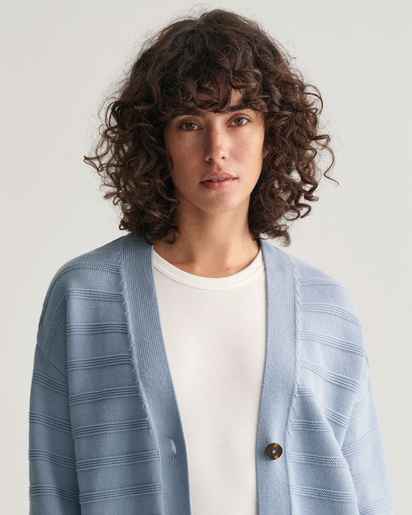 Cárdigan de algodón a rayas Tonal