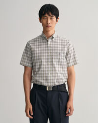 Camisa Regular Fit de manga corta en popelina con microestampado de cuadros