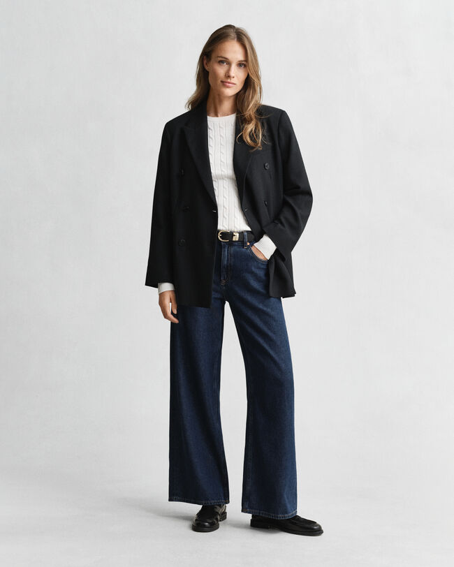 Jersey de cuello redondo y punto de ochos en algodón elástico