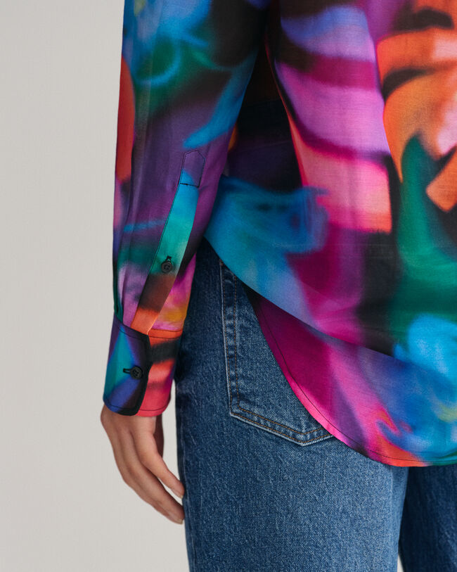 Camisa Relaxed Fit de seda y algod&oacute;n con estampado de flores