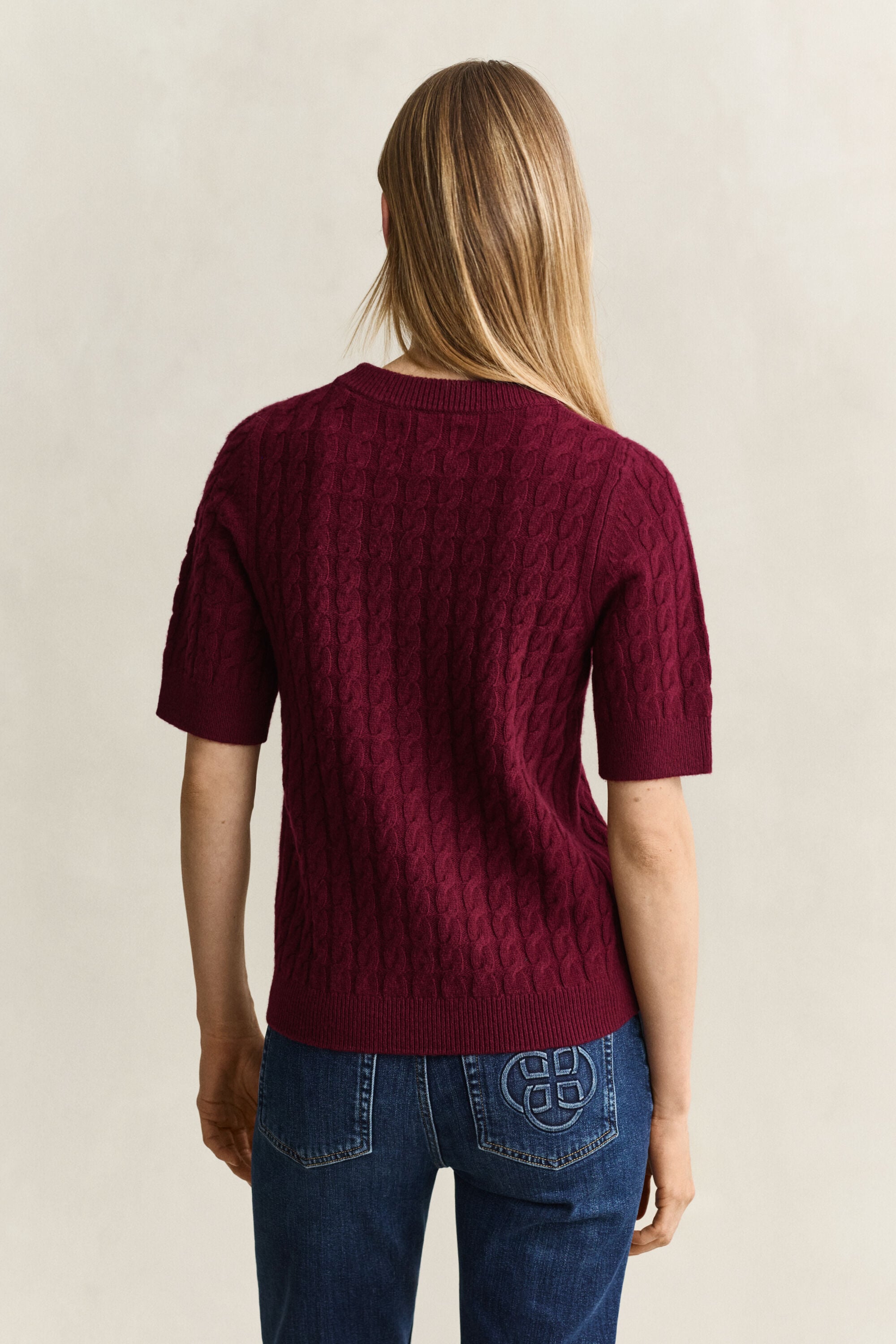 Jersey de manga corta de punto de ochos de lana y cachemir