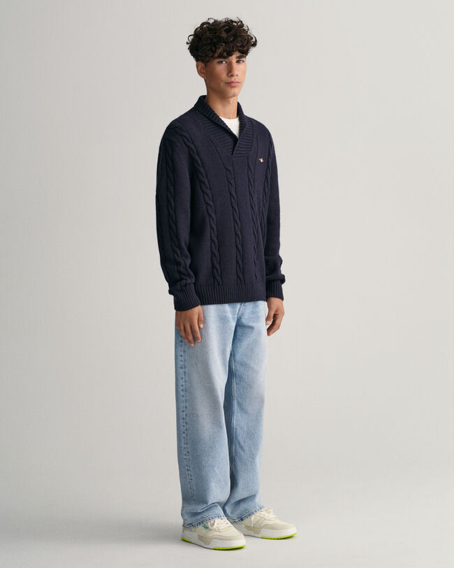 Jersey de punto de ochos con cuello tipo chal Teens