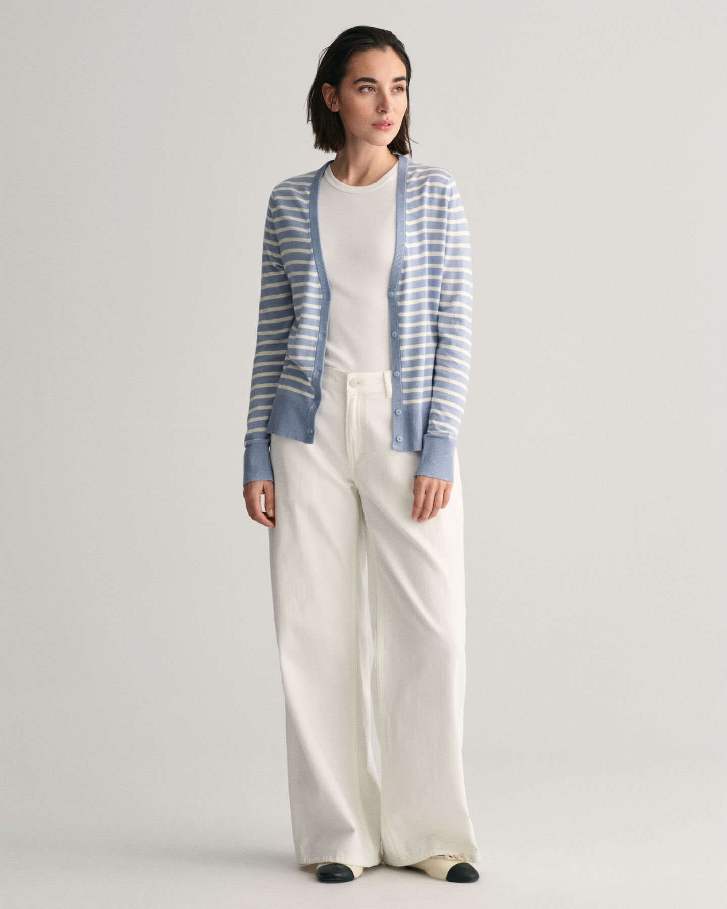 C&aacute;rdigan a rayas de punto fino