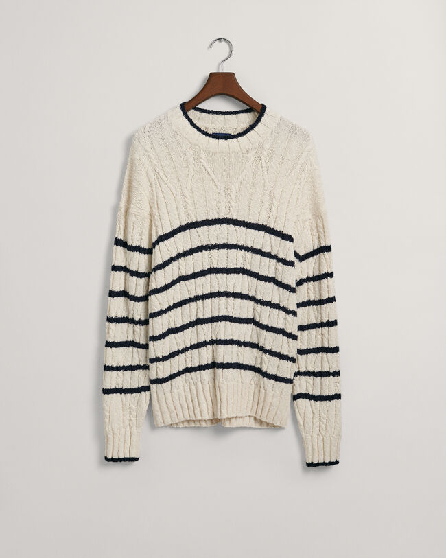 Jersey de cuello redondo y punto de ochos a rayas