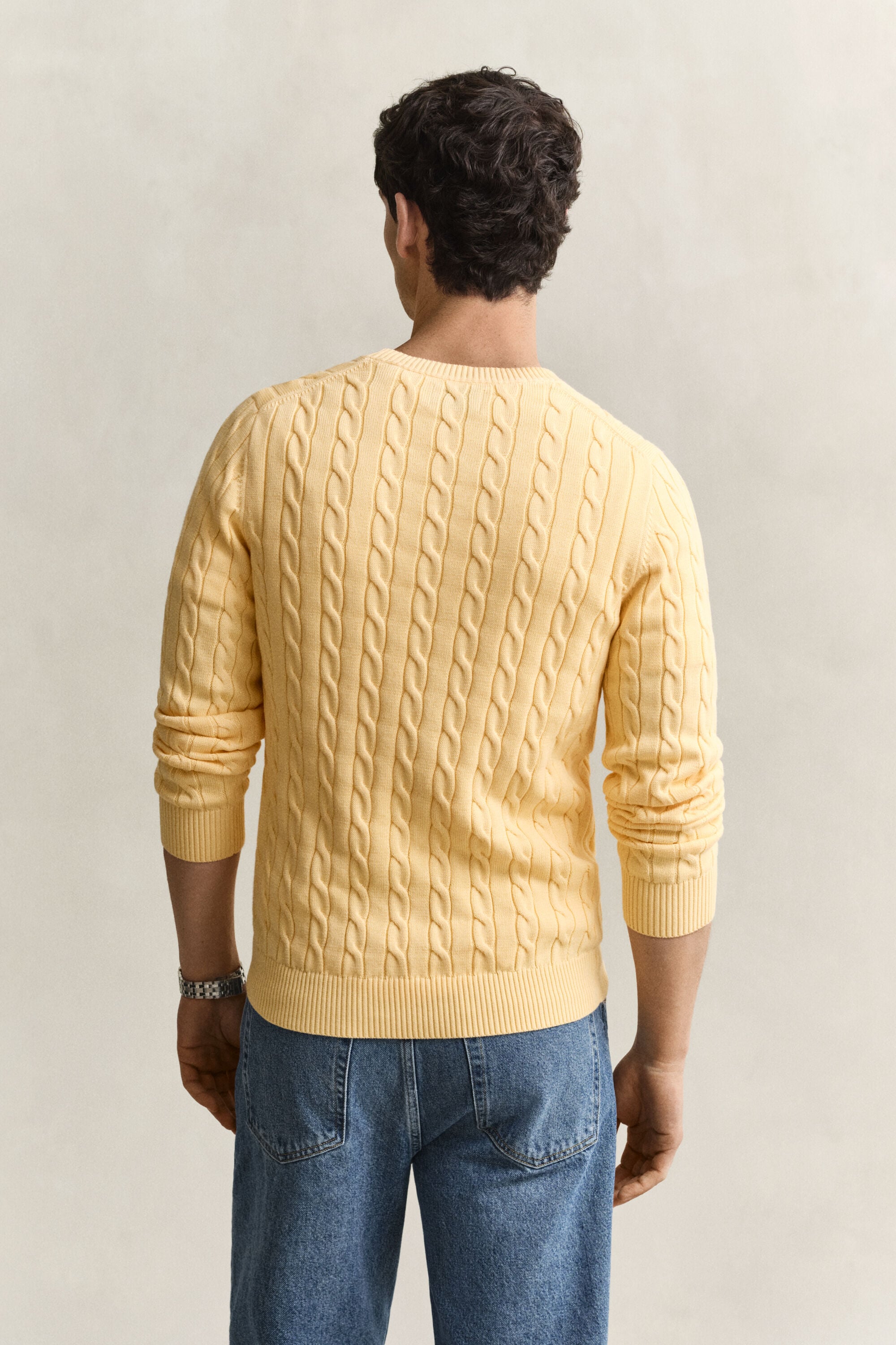 Jersey de cuello redondo y punto de ochos en algodón