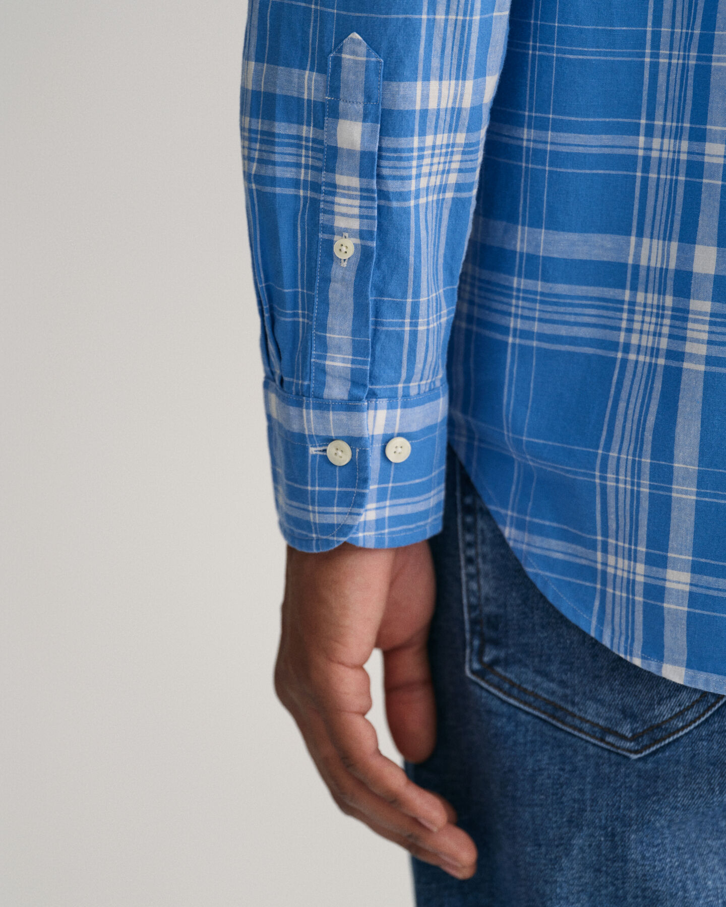 Camisa Regular Fit de lino y algodón a cuadros