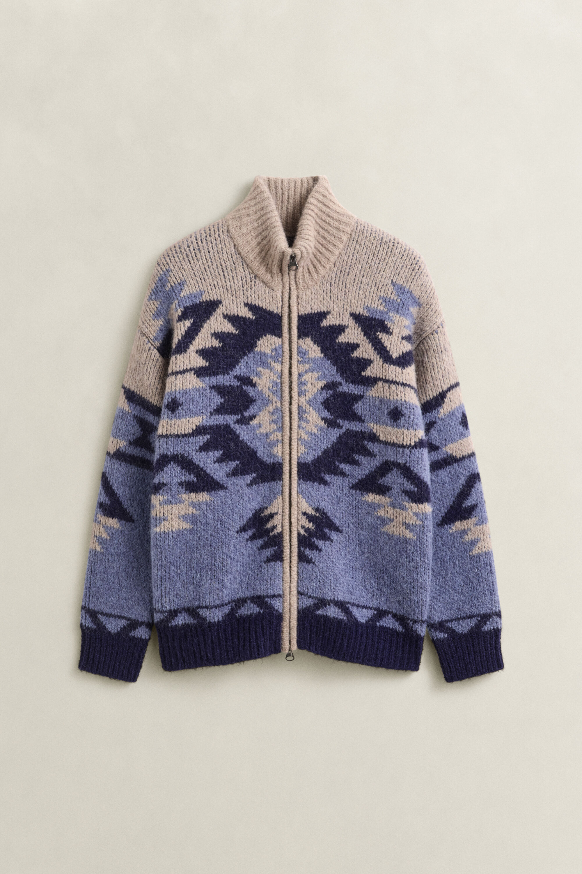 Cárdigan de jacquard en mezcla de lana de alpaca con cremallera