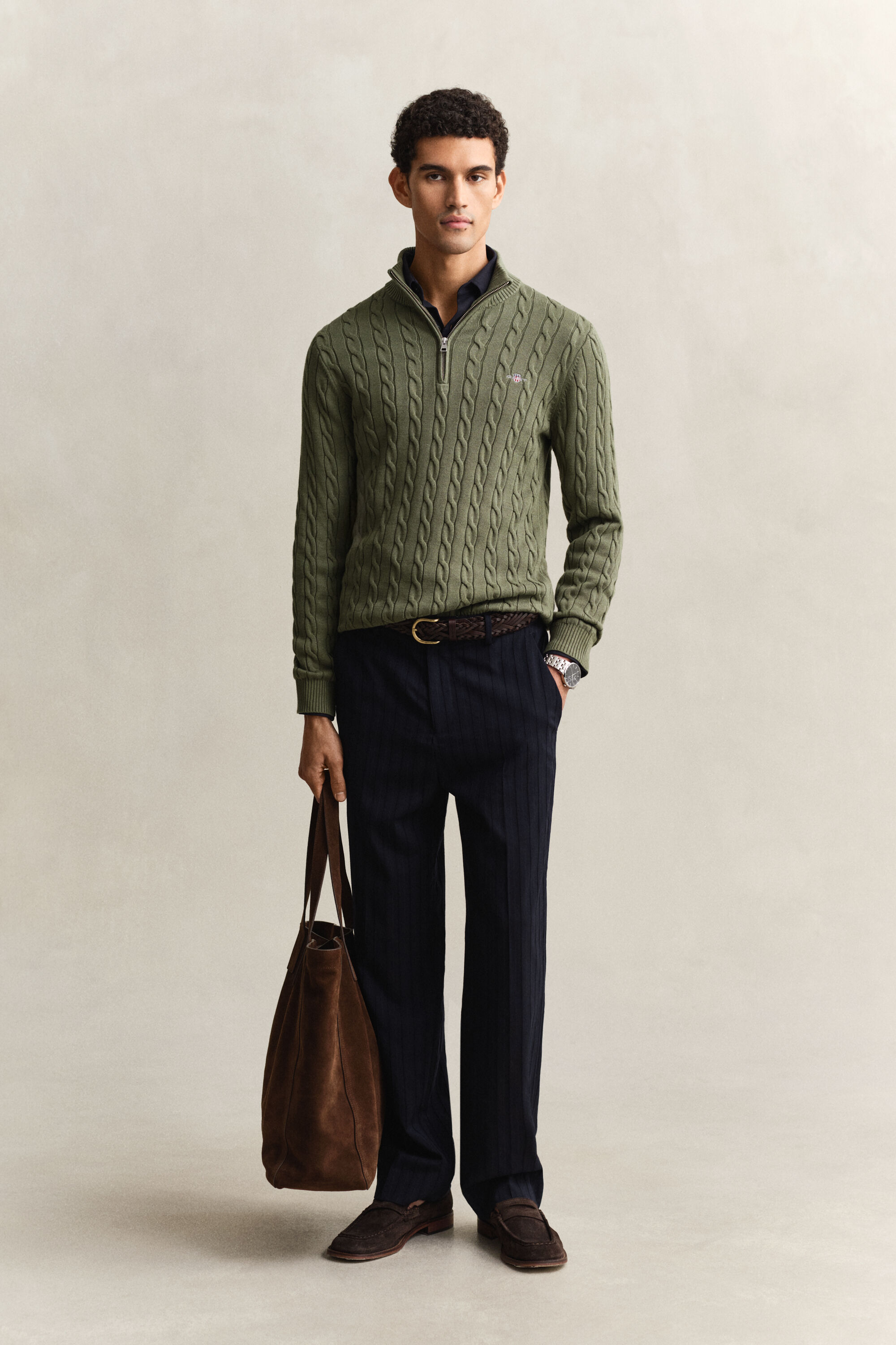 Jersey de punto de ochos con media cremallera en algodón