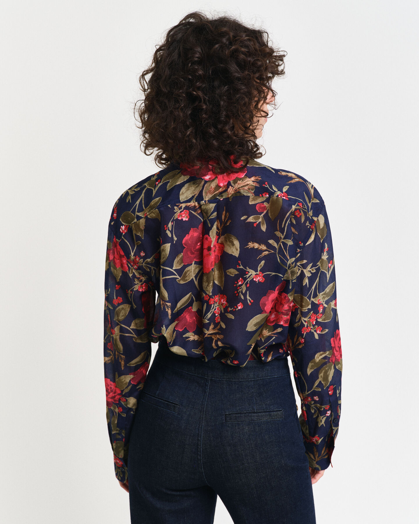 Camisa Relaxed Fit de seda y algod&oacute;n con estampado de rosas