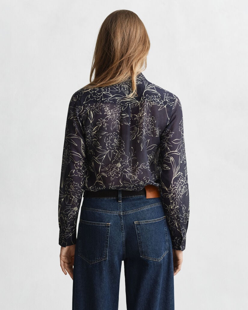 Camisa Regular Fit de seda y algodón con estampado de flores