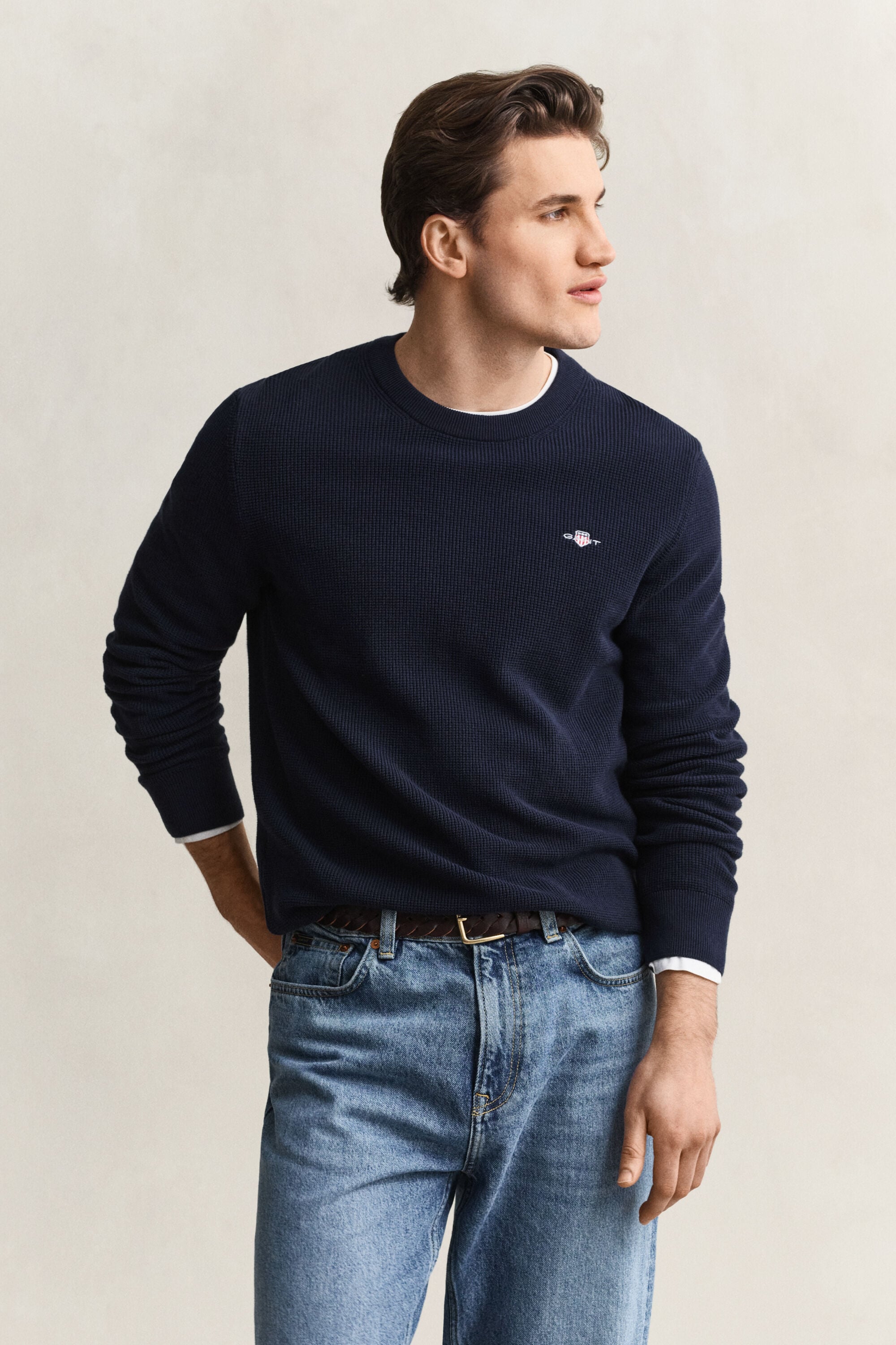 Jersey de algodón con cuello redondo Textured