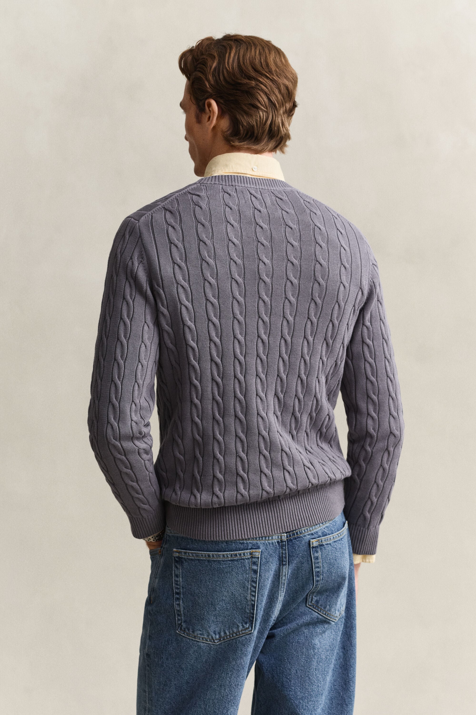 Jersey de cuello redondo y punto de ochos en algodón