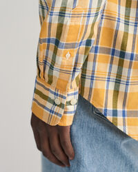 Camisa Regular Fit de lino y algod&oacute;n a cuadros