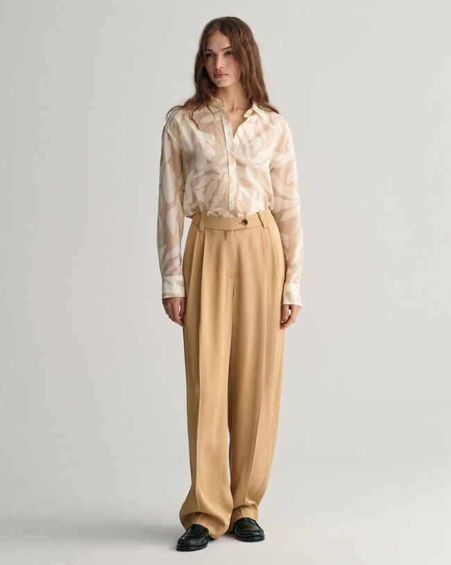 Camisa Relaxed Fit de algodón y seda Palm Print